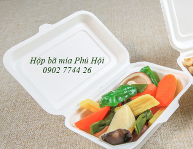 Hộp bã mía 1 ngăn nắp liền 450ml